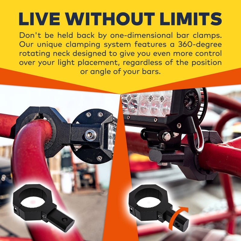 LAMPHUS Off-Road ATV UTV Light Bar Mounts Mounting Bracket Clamp Kits [1"/1.5"/1.75"/2" Inch] [360-Degree] [2 x Stud Size] Aluminium Unit Bull Roll Cage Clamps Mount - Image 2